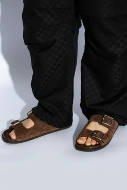 Gucci BRĄZOWY Zamszowe klapki