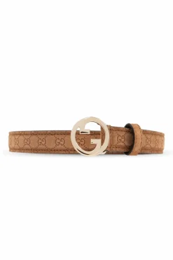 Gucci BRĄZOWY Zamszowy pasek z monogramem