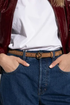 Gucci BRĄZOWY Zamszowy pasek z monogramem