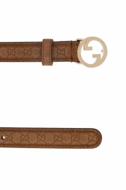 Gucci BRĄZOWY Zamszowy pasek z monogramem