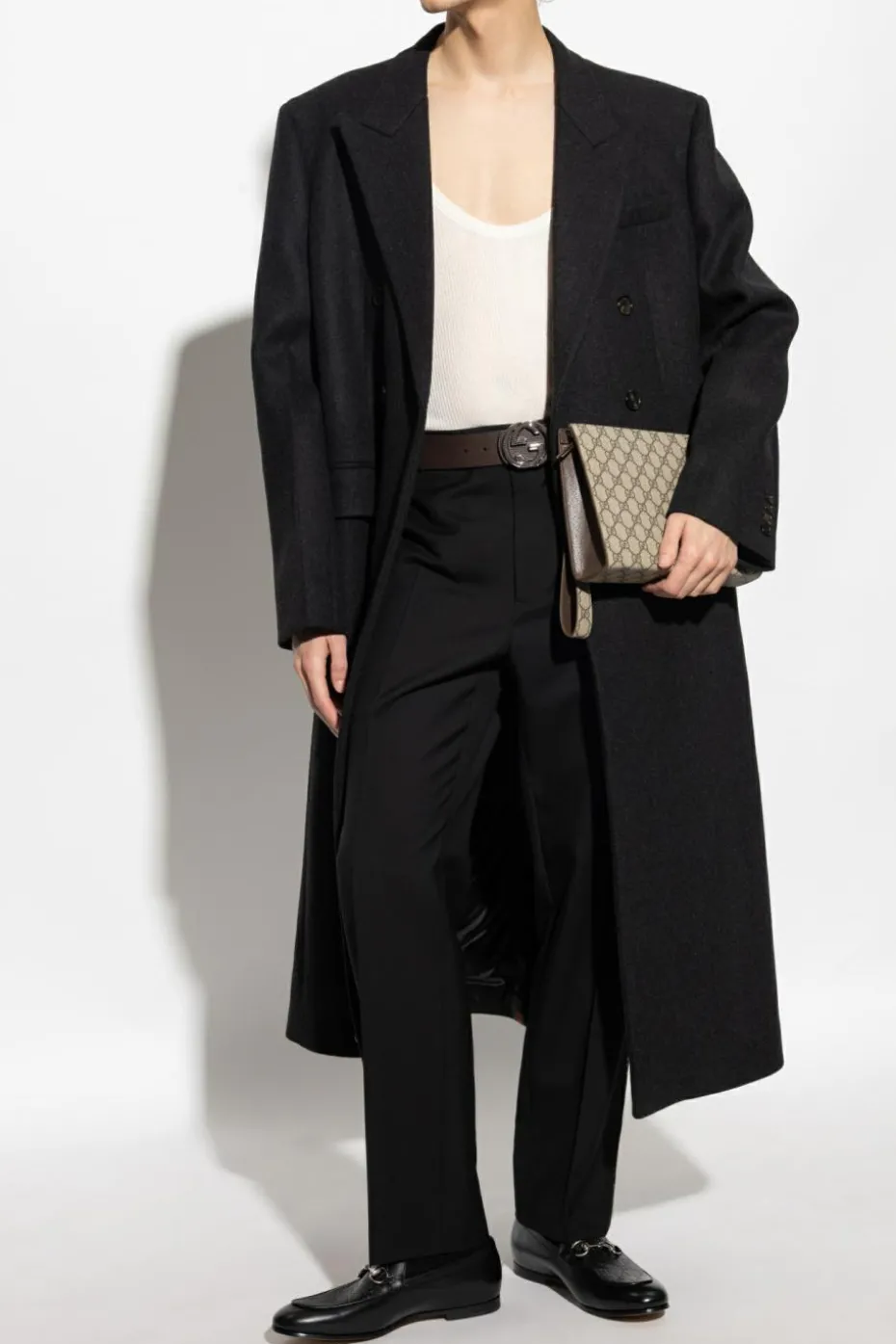 Gucci CZARNY Dwurzędowy wełniany płaszcz