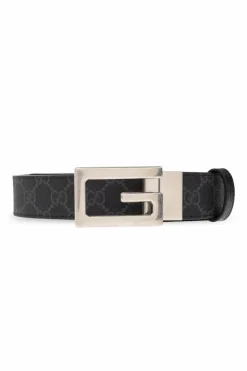 Gucci CZARNY Dwustronny pasek z logo