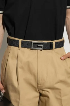 Gucci CZARNY Dwustronny pasek z logo