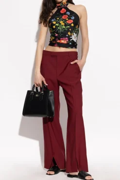Gucci CZARNY Jedwabny top z motywem kwiatowym