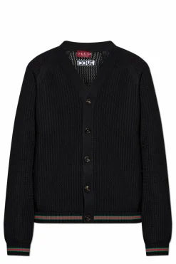 Gucci CZARNY Kardigan z charakterystycznym paskiem `Web`