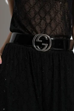 Gucci CZARNY Lakierowany pasek