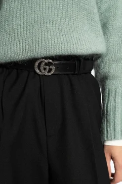 Gucci CZARNY Pasek z klamrą wysadzaną kryształami