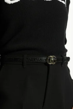 Gucci CZARNY Pasek z wytłoczonym logo