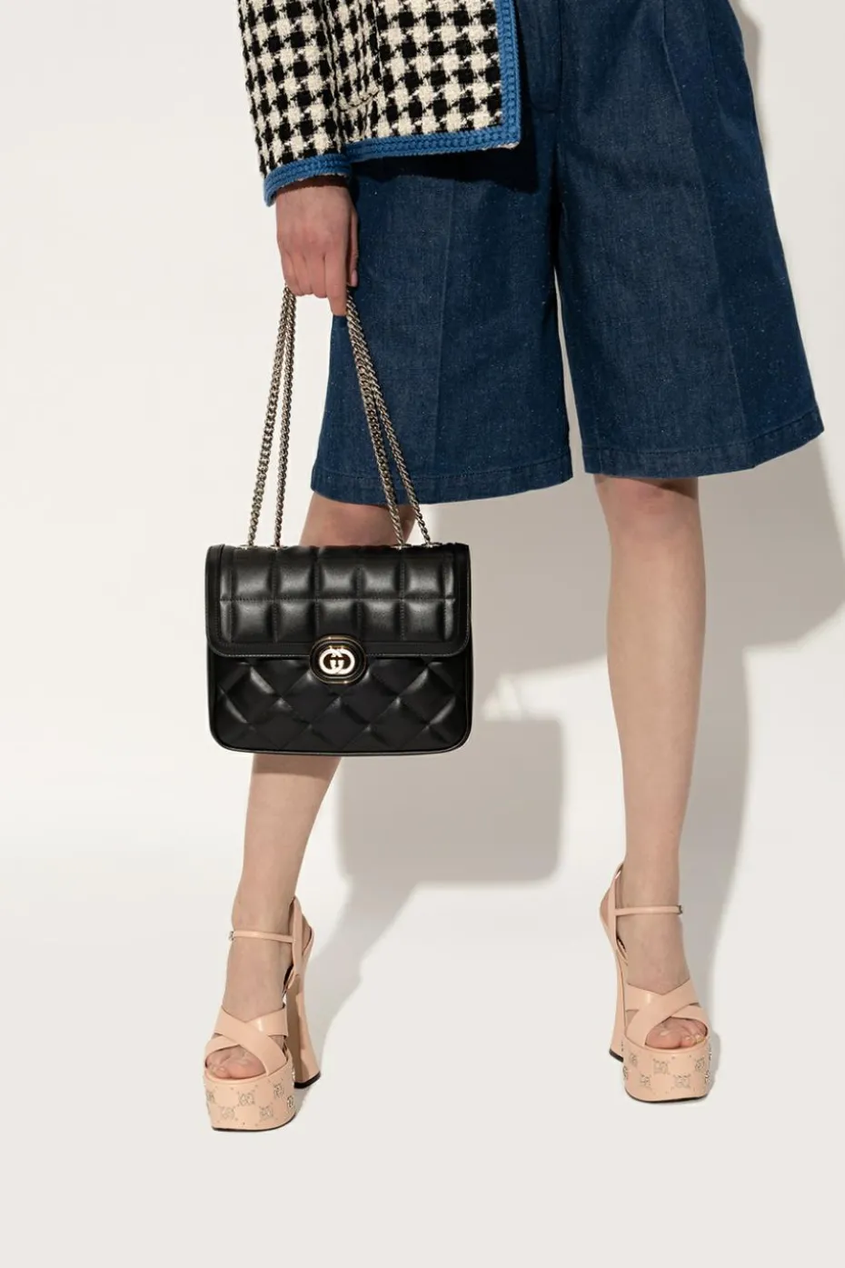 Gucci CZARNY Pikowana torba na ramię ‘Deco Small’