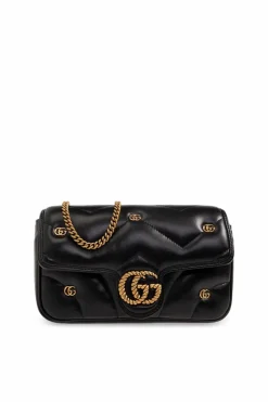 Gucci CZARNY Pikowana torba na ramię ‘GG Marmont Mini’