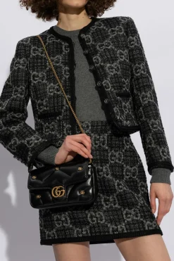 Gucci CZARNY Pikowana torba na ramię ‘GG Marmont Mini’