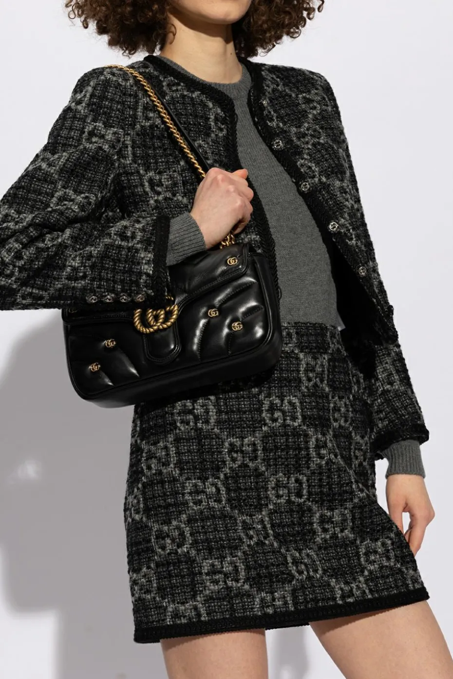 Gucci CZARNY Pikowana torba na ramię ‘GG Marmont Small’