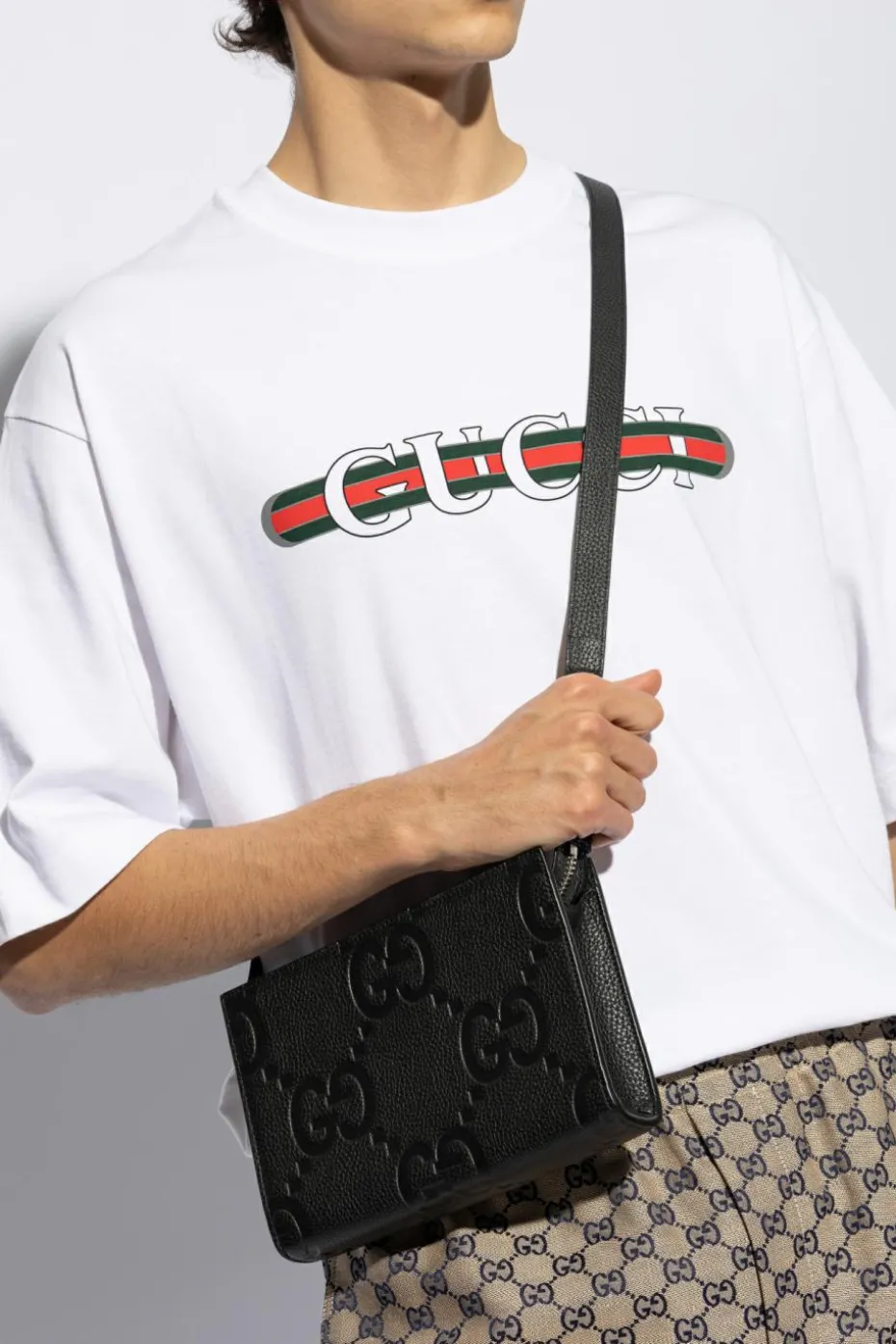 Gucci CZARNY Skórzana torba na ramię
