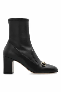 Gucci CZARNY Skórzane botki na obcasie