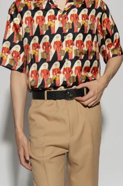 Gucci CZARNY Skórzany pasek z logo