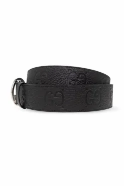 Gucci CZARNY Skórzany pasek z logo