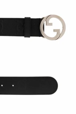 Gucci CZARNY Skórzany pasek z logo