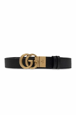 Gucci CZARNY Skórzany pasek z logo