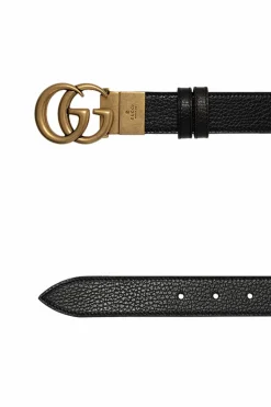 Gucci CZARNY Skórzany pasek z logo