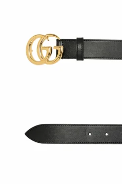 Gucci CZARNY Skórzany pasek z logo