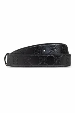 Gucci CZARNY Skórzany pasek z monogramem