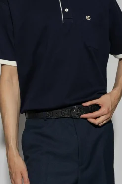 Gucci CZARNY Skórzany pasek z logo