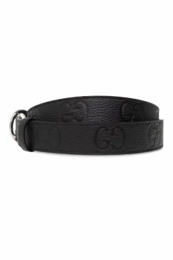 Gucci CZARNY Skórzany pasek z logo