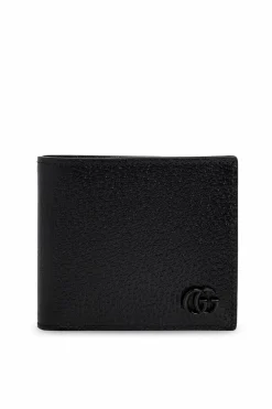 Gucci CZARNY Skórzany portfel z logo