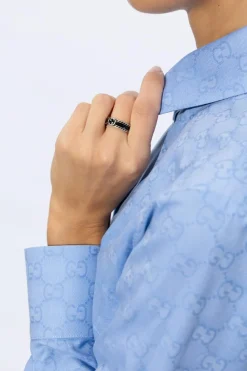 Gucci CZARNY Srebrny pierścień