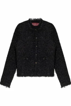 Gucci CZARNY Tweedowy kardigan z lureksową nicią