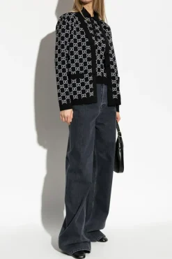 Gucci CZARNY Wełniane polo ze wzorem `GG`
