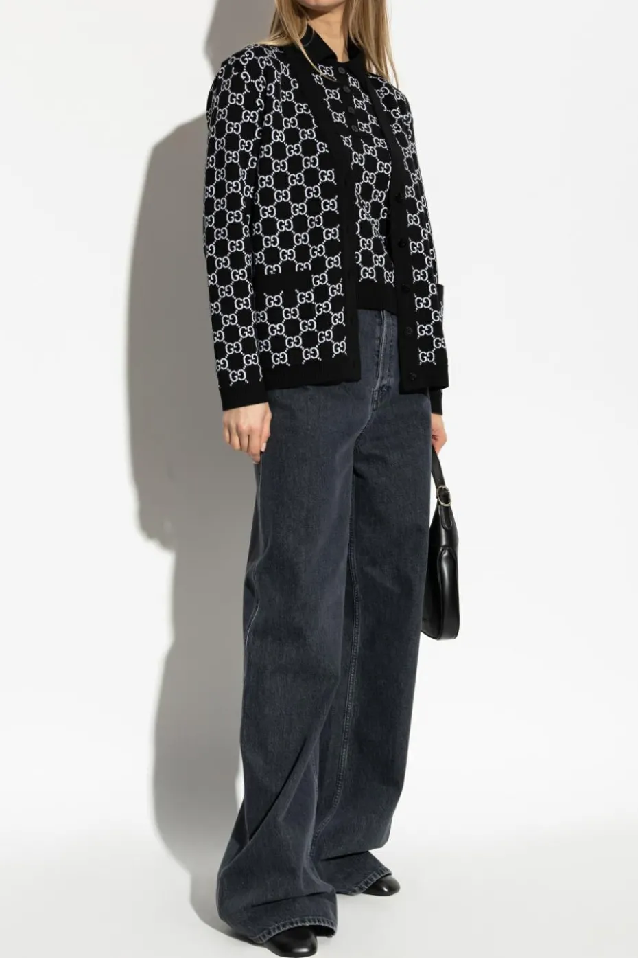 Gucci CZARNY Wełniane polo ze wzorem `GG`