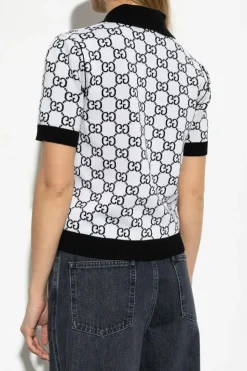 Gucci CZARNY Wełniane polo ze wzorem `GG`