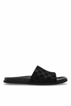 Gucci CZARNY Zamszowe klapki