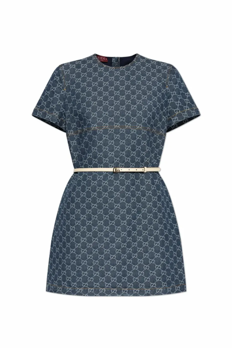 Gucci GRANATOWY Jeansowa sukienka ze wzorem `GG`