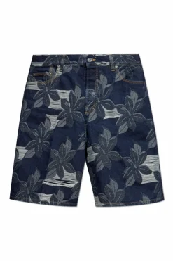 Gucci GRANATOWY Jeansowe szorty z motywem kwiatowym