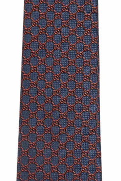 Gucci GRANATOWY Jedwabny krawat z monogramem
