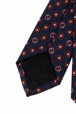 Gucci GRANATOWY Jedwabny krawat