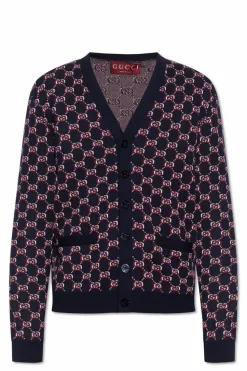 Gucci GRANATOWY Kardigan ze wzorem `GG`