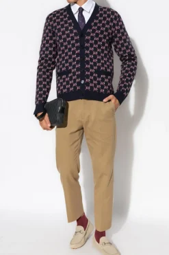 Gucci GRANATOWY Kardigan ze wzorem `GG`