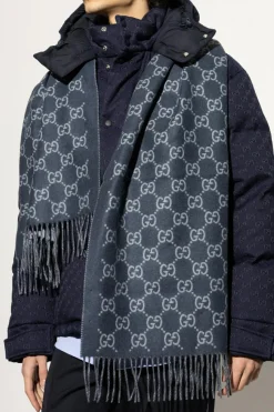 Gucci GRANATOWY Kaszmirowy szal z monogramem