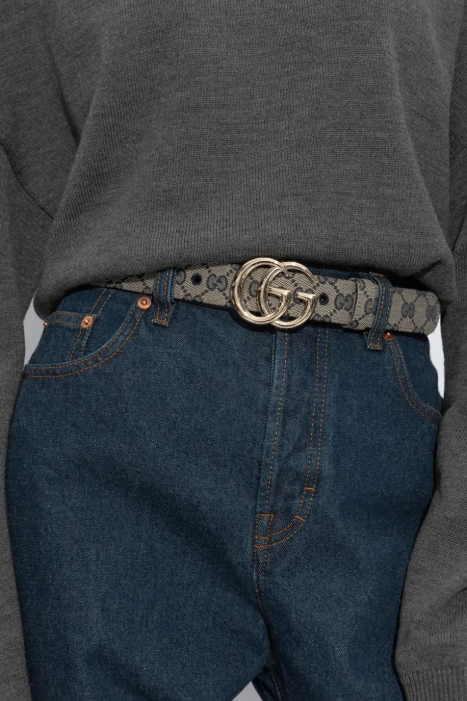 Gucci GRANATOWY Pasek z monogramem