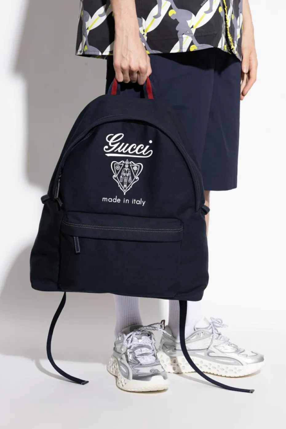 Gucci GRANATOWY Plecak z nadrukiem rozmiar `Medium`