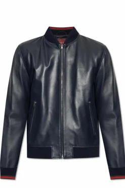 Gucci GRANATOWY Skórzana kurtka typu `bomber`