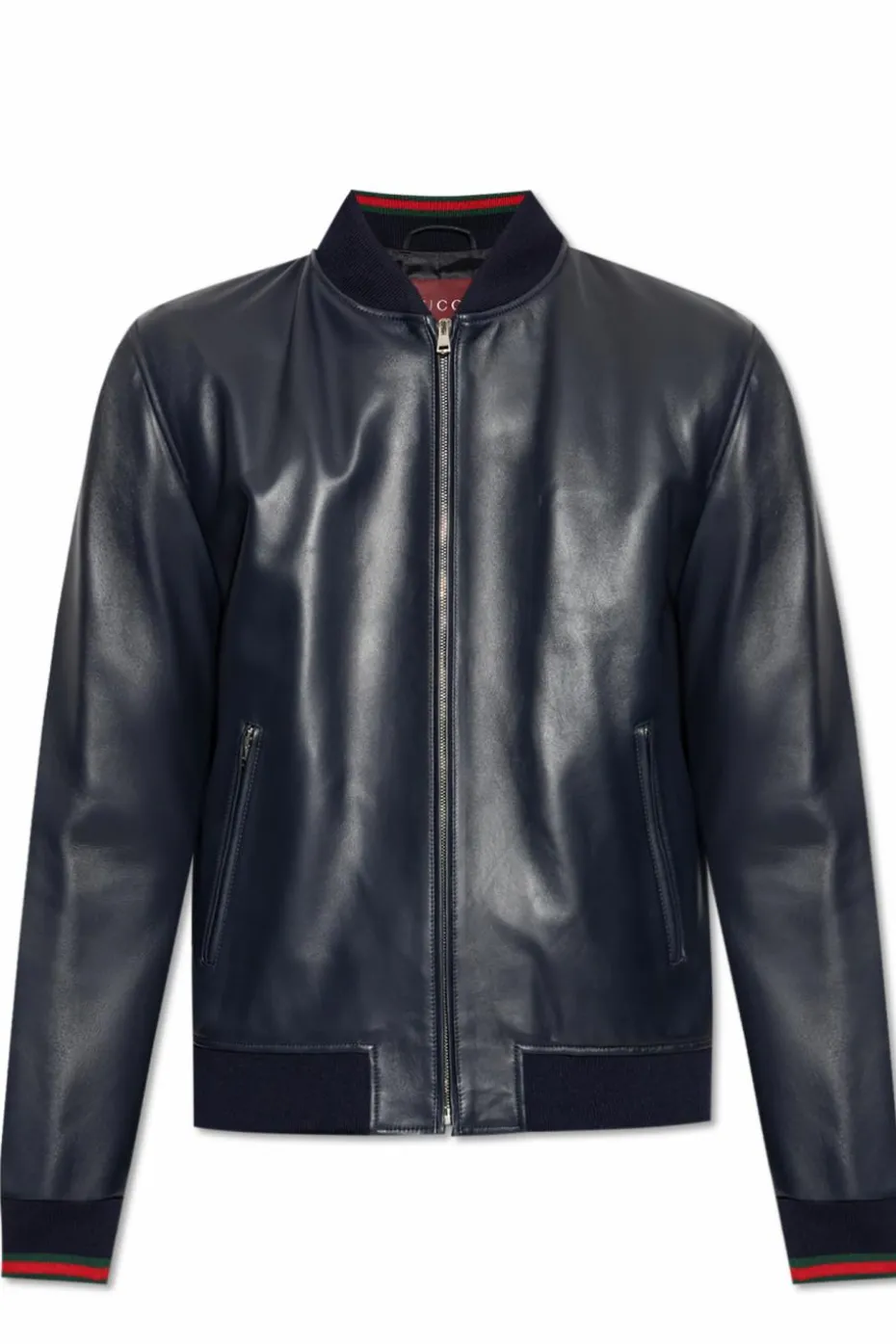 Gucci GRANATOWY Skórzana kurtka typu `bomber`