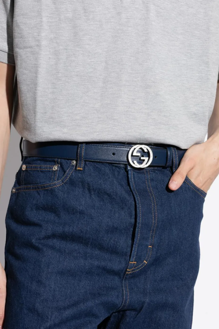 Gucci GRANATOWY Skórzany pasek