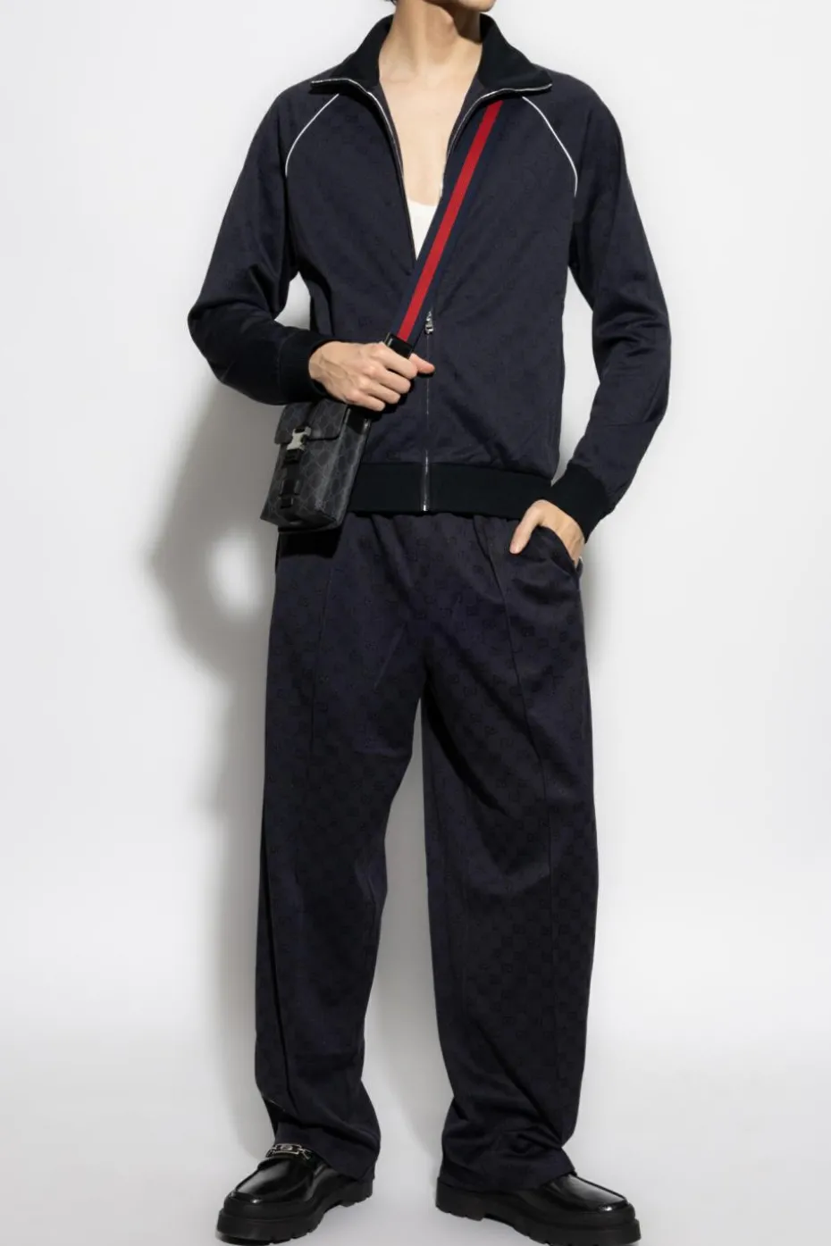 Gucci GRANATOWY Spodnie ze wzorem `GG`