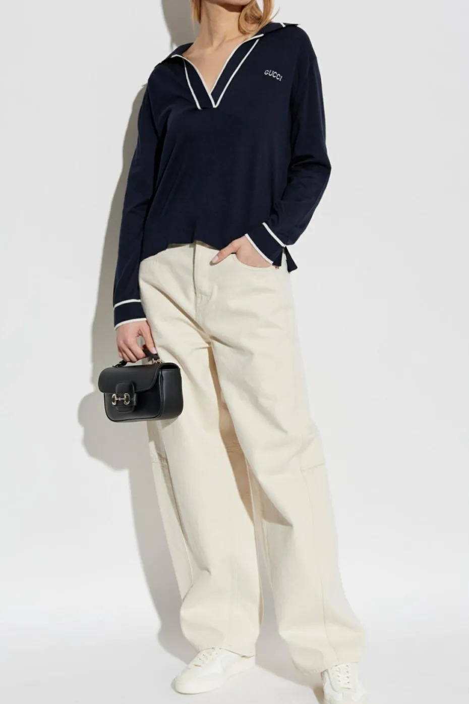 Gucci GRANATOWY Sweter z wyszytym logo