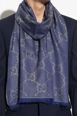 Gucci GRANATOWY Szal ze wzorem ‘GG’