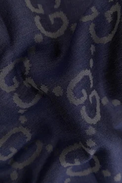 Gucci GRANATOWY Szal ze wzorem ‘GG’